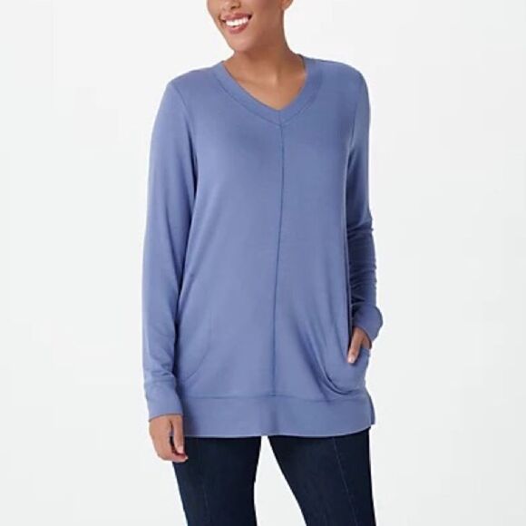 Susan Graver Weekend Jersey Knit Soft V-Neck Tunic - Picture 1 of 6